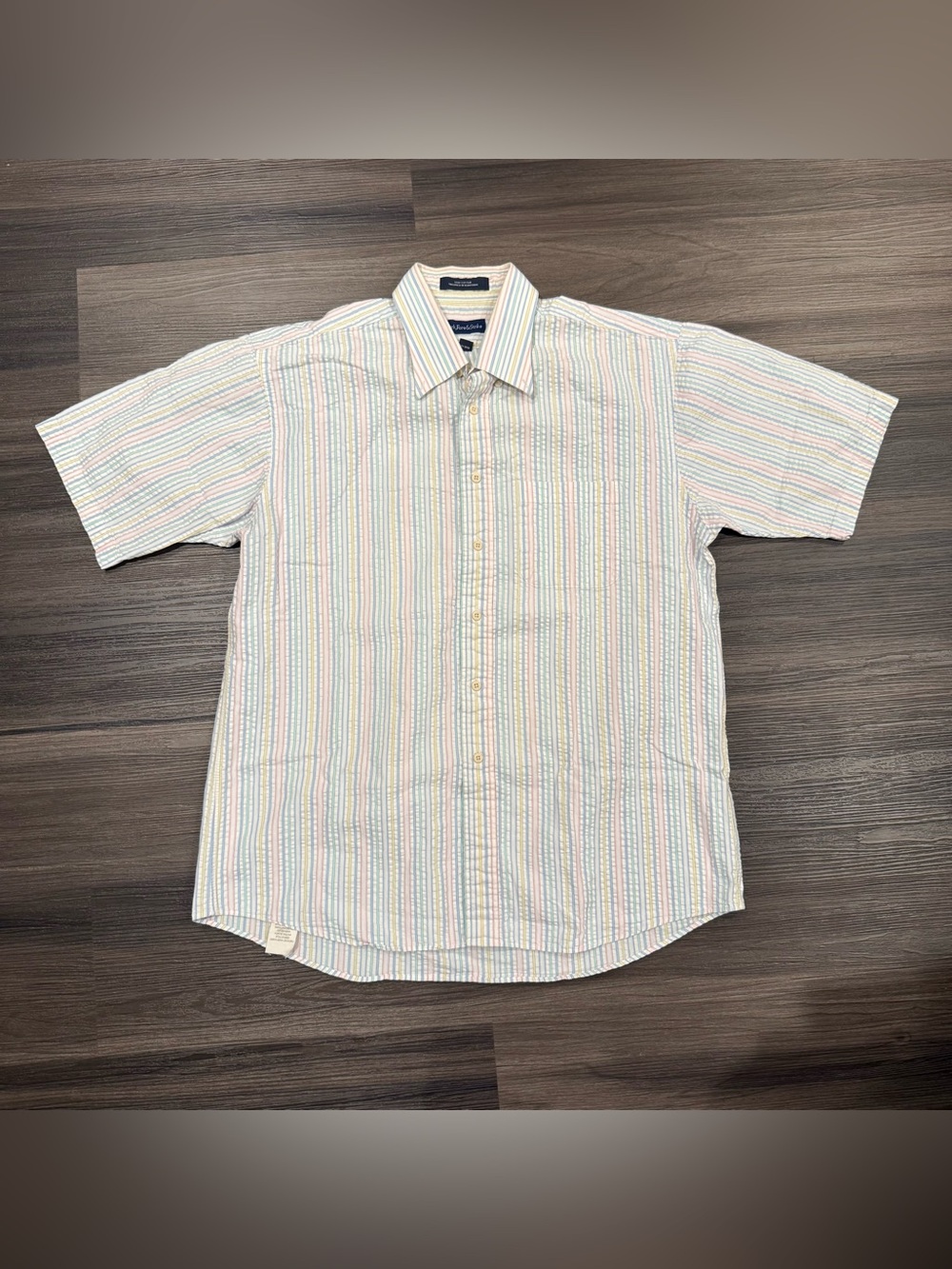 Mark Fore & Strike Men’s L Seersucker Stripe Short Sleeve Button Down Shirt